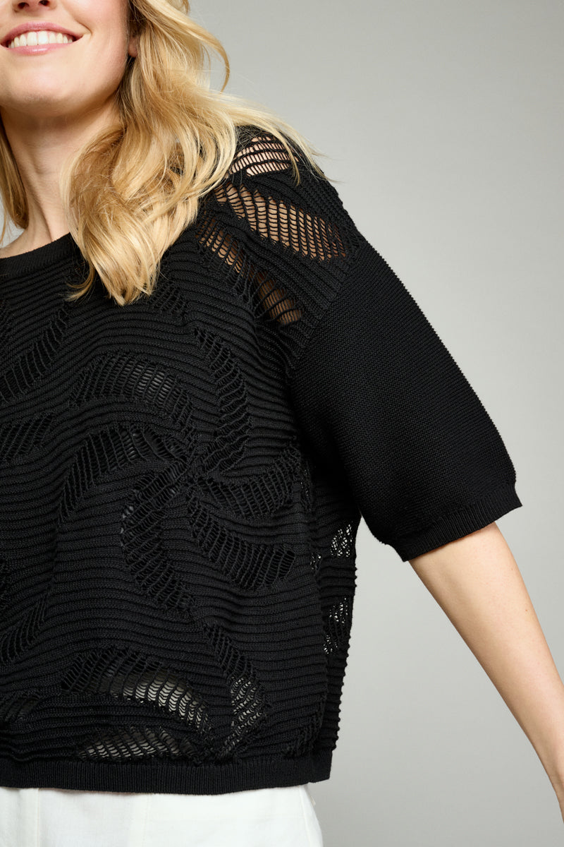 Black pullover with knitted details 