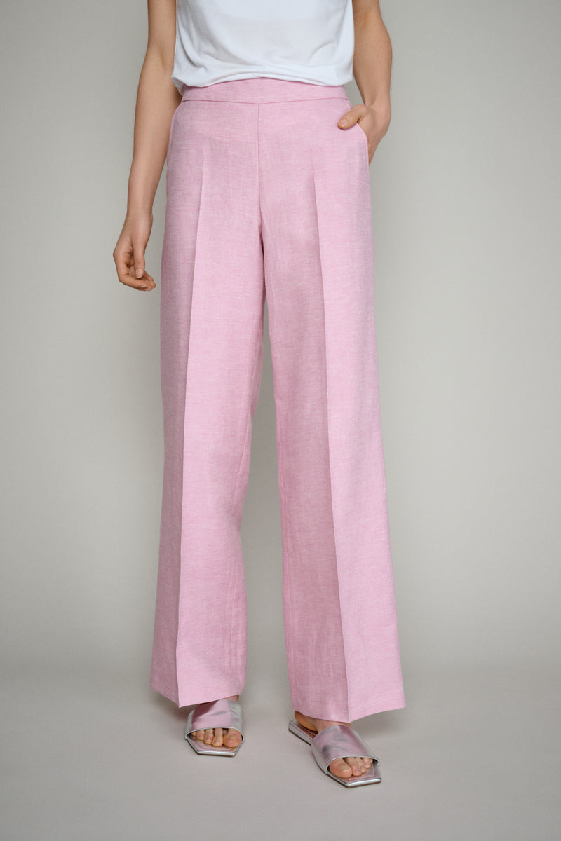 Pantalon large en lin rose