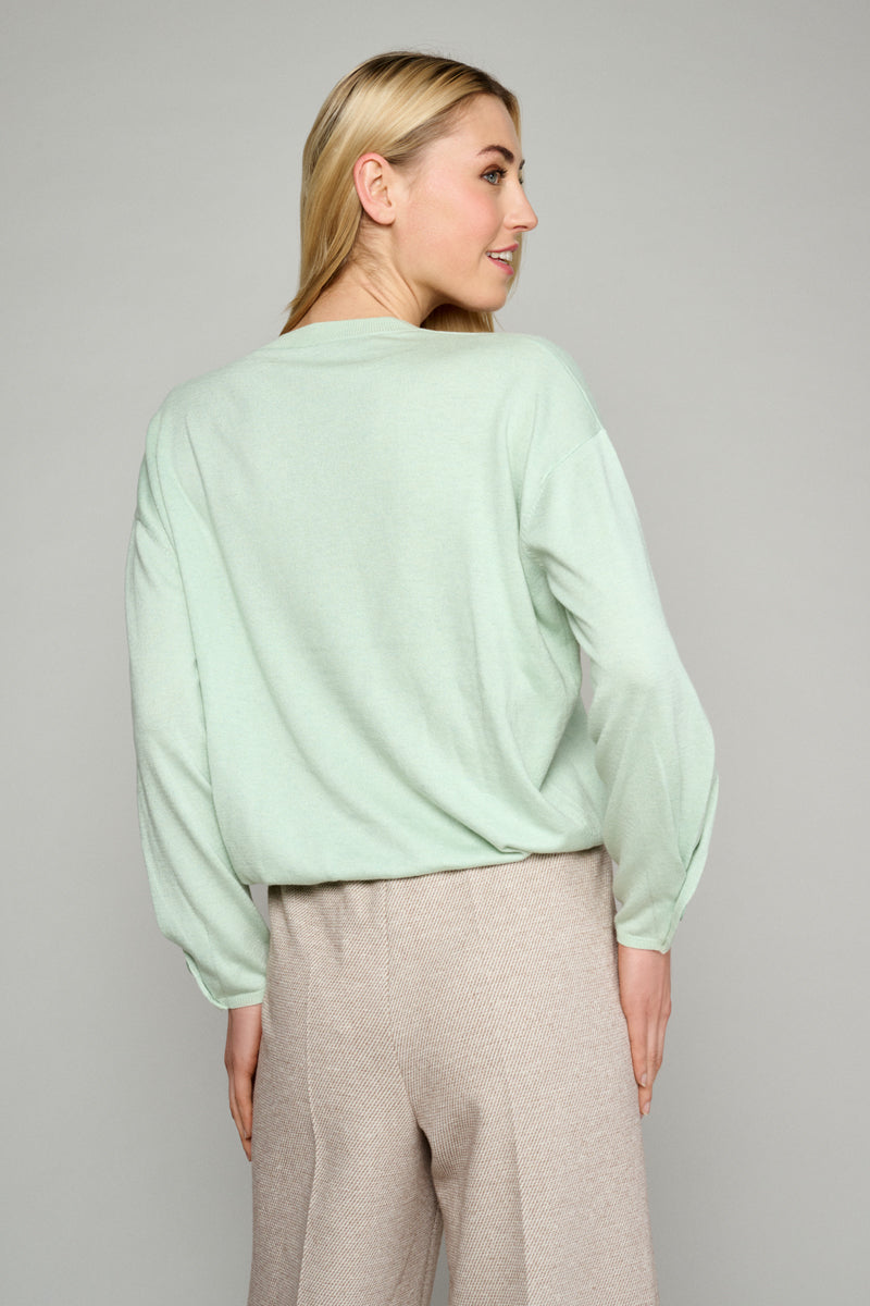 Olive-coloured pullover with V-neck and detailing
