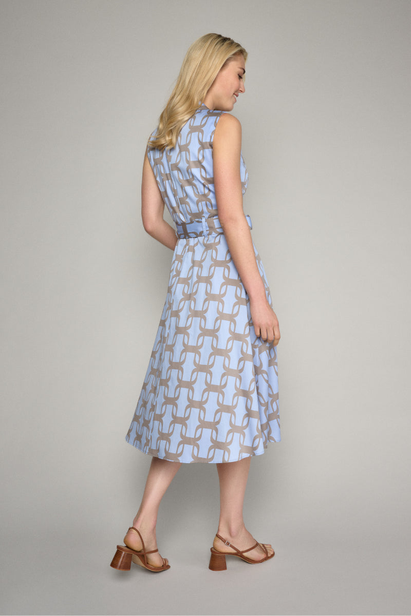 Elegant sleeveless dress in bicolor logo print