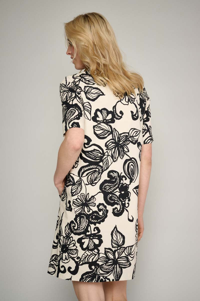 Smooth black tunic dress with floral print