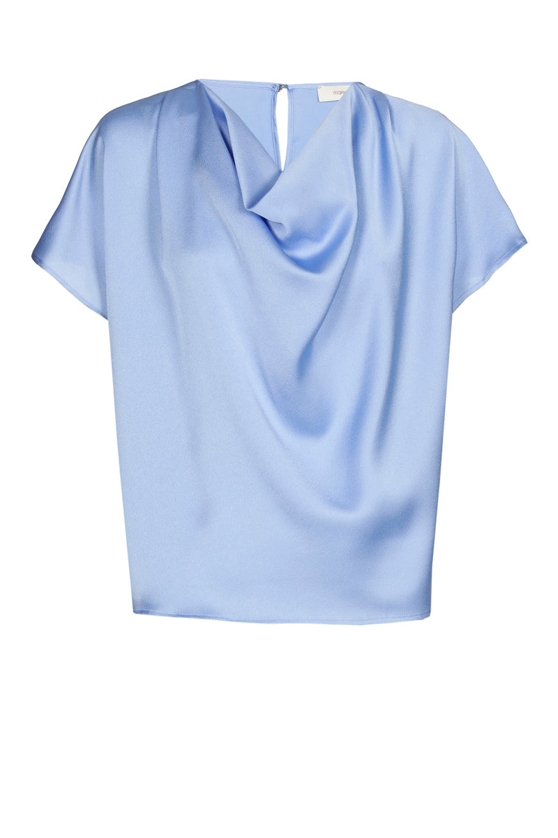 Blue top with waterfall neckline