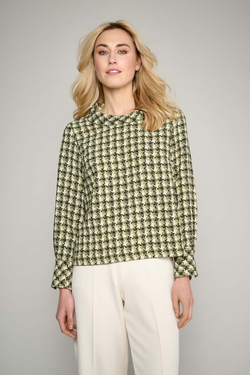 Blouse in green pied-de-poule