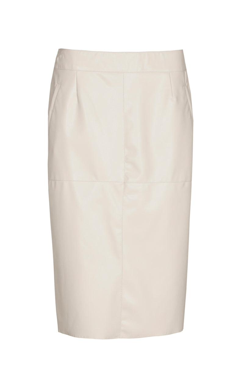 Ecru pencil skirt in leather look