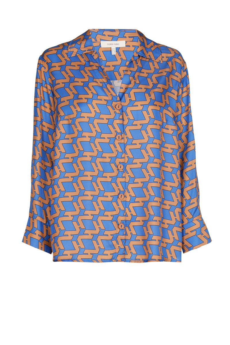 Blue blouse with graphic print