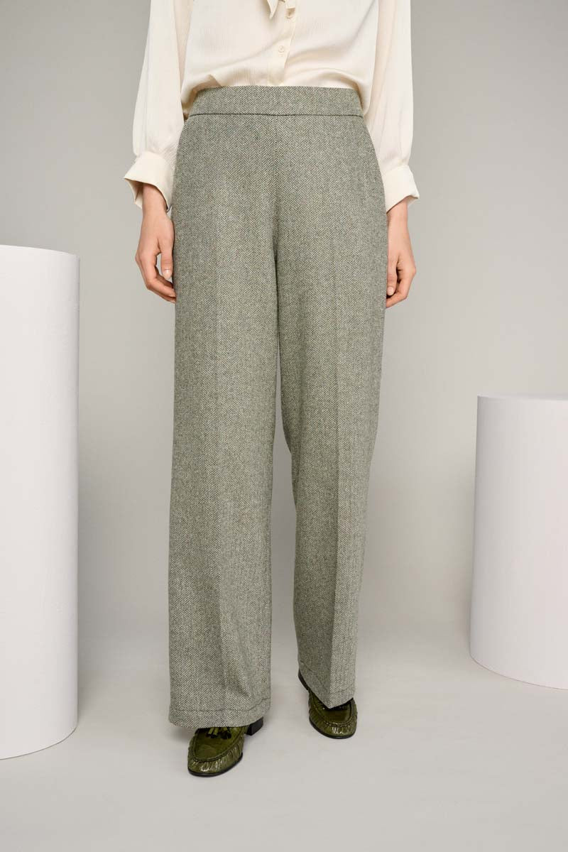 Wide leg pants in green melange