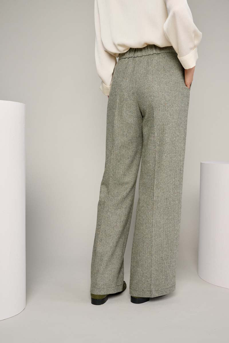 Wide leg pants in green melange