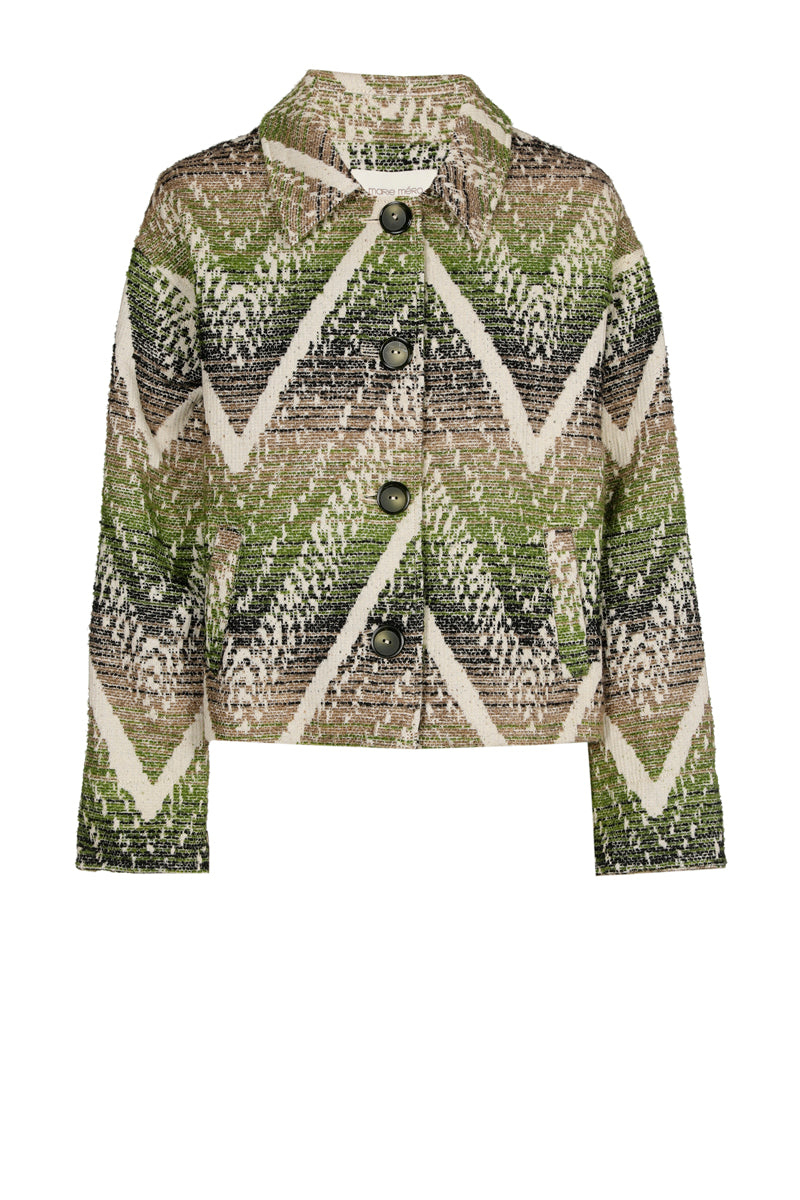 Green jacket in jacquard woven fabric