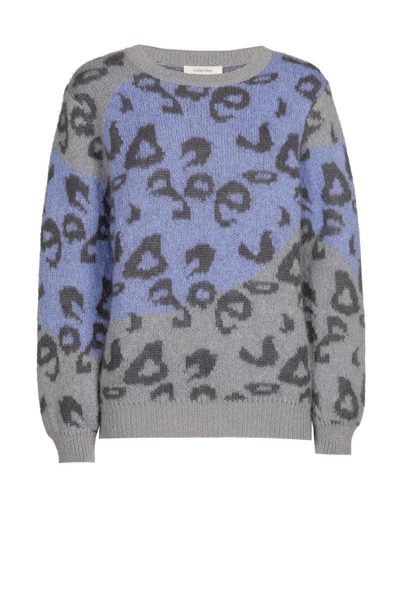 Pull bleu tendance avec imprimé animalier