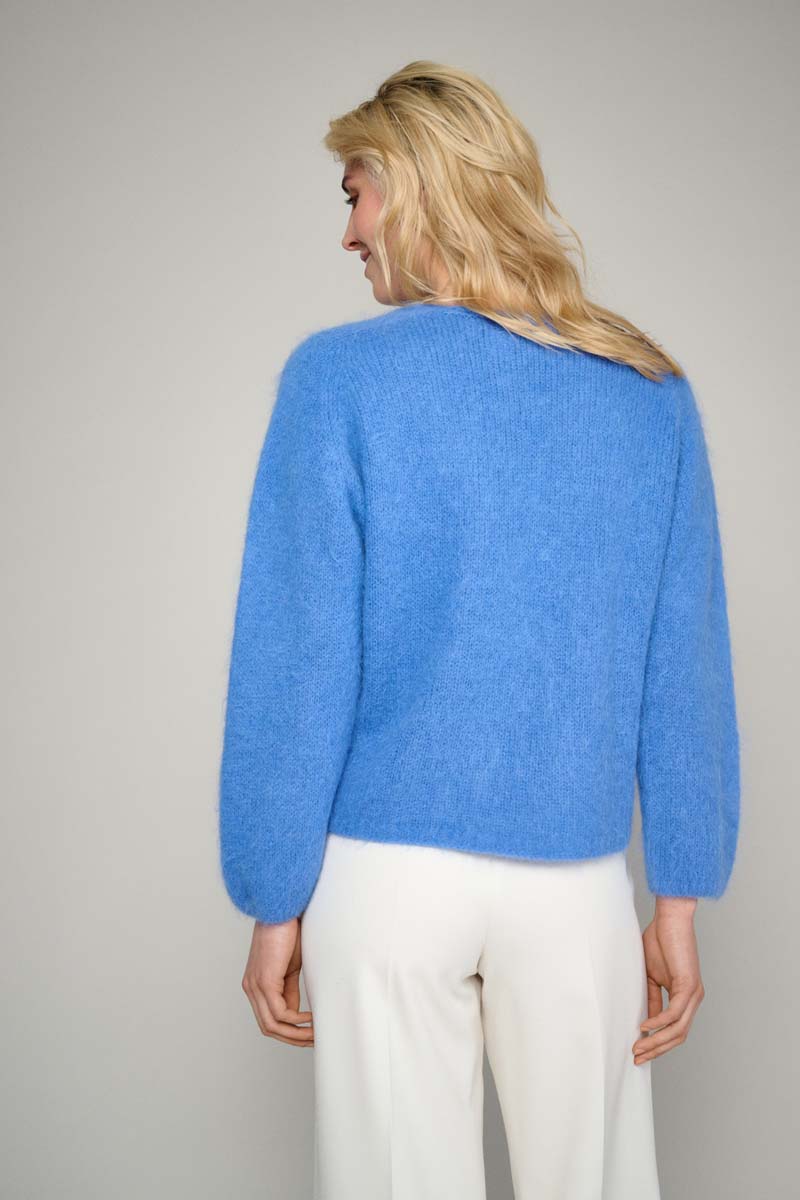 Cobalt blue loose cardigan with button closure