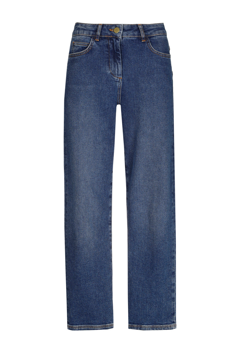 Narrow dark blue jeans