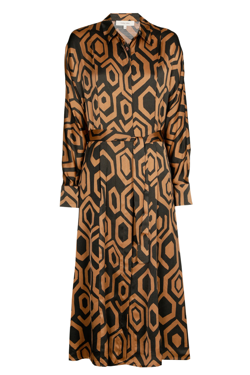 Dress with abstract print in satin look