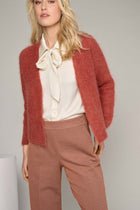 Koperkleurige losse cardigan met knoopsluiting