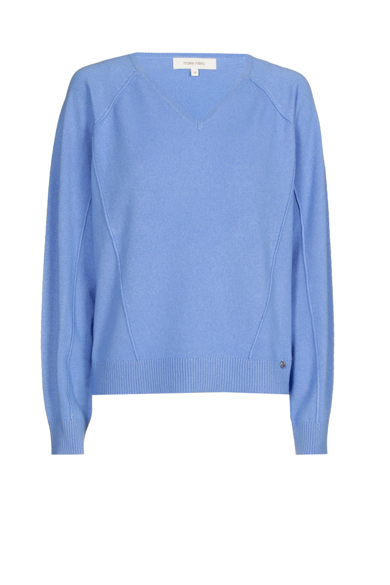 Pull bleu lisse avec col en V