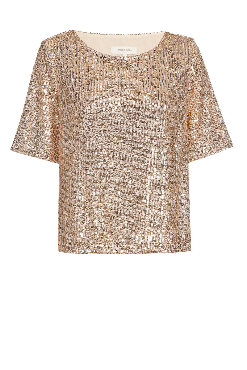 Shiny gold blouse with sequins.