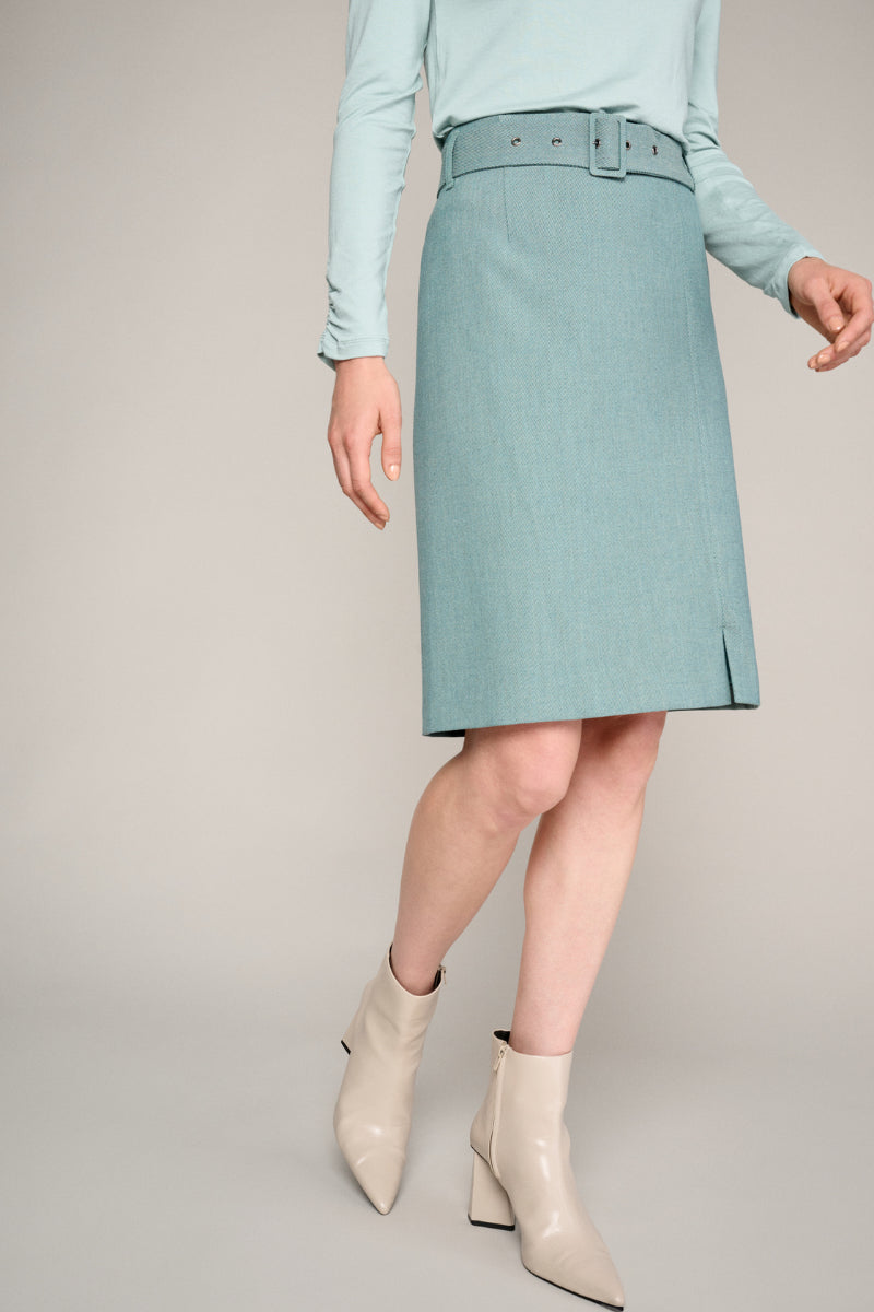 Elegant mint green skirt with belt