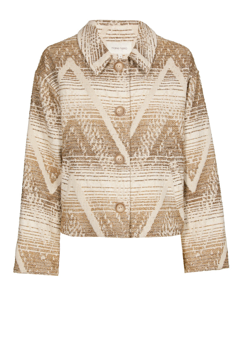 Beige jas in jacquard geweven stof