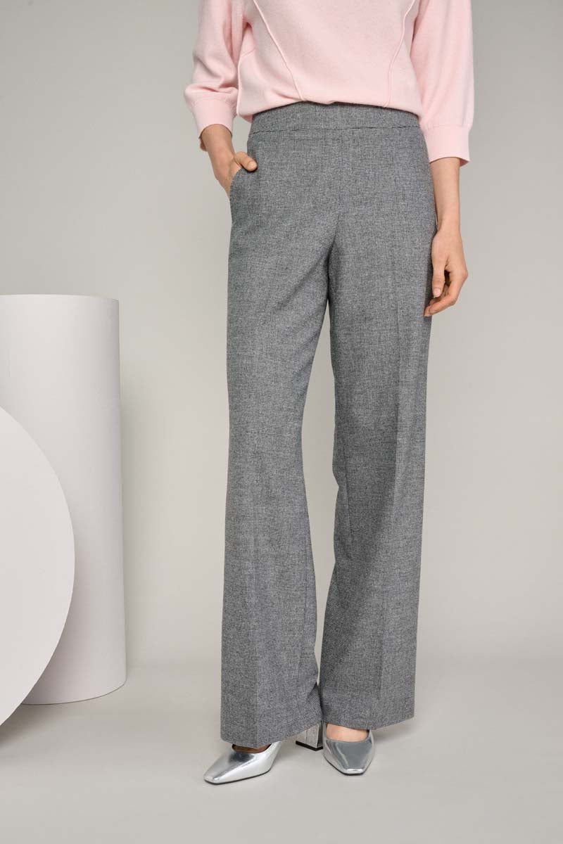 Wide-leg grey trousers in melange fabric