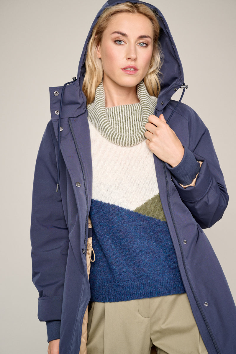 Parka longue bleu foncé