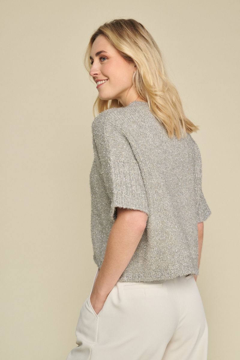 Silver colored pullover with short sleeves