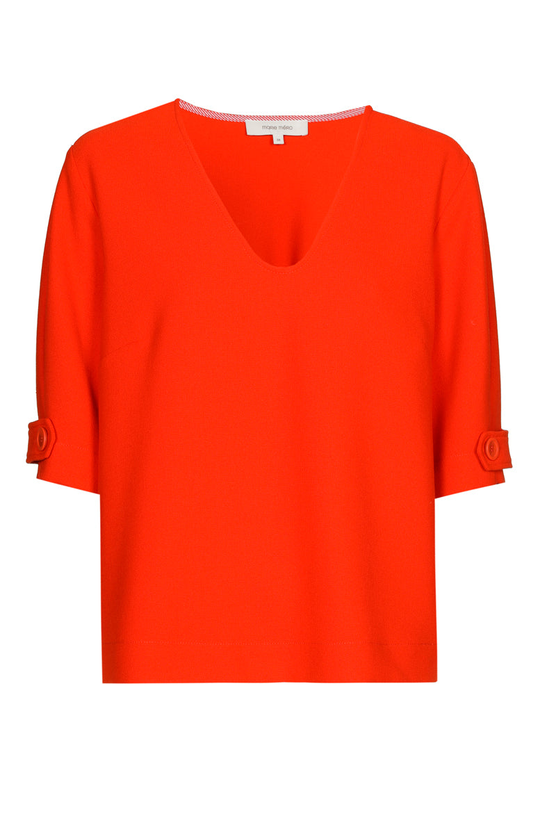 Red blouse with v-neck and beautifully finished sleeves