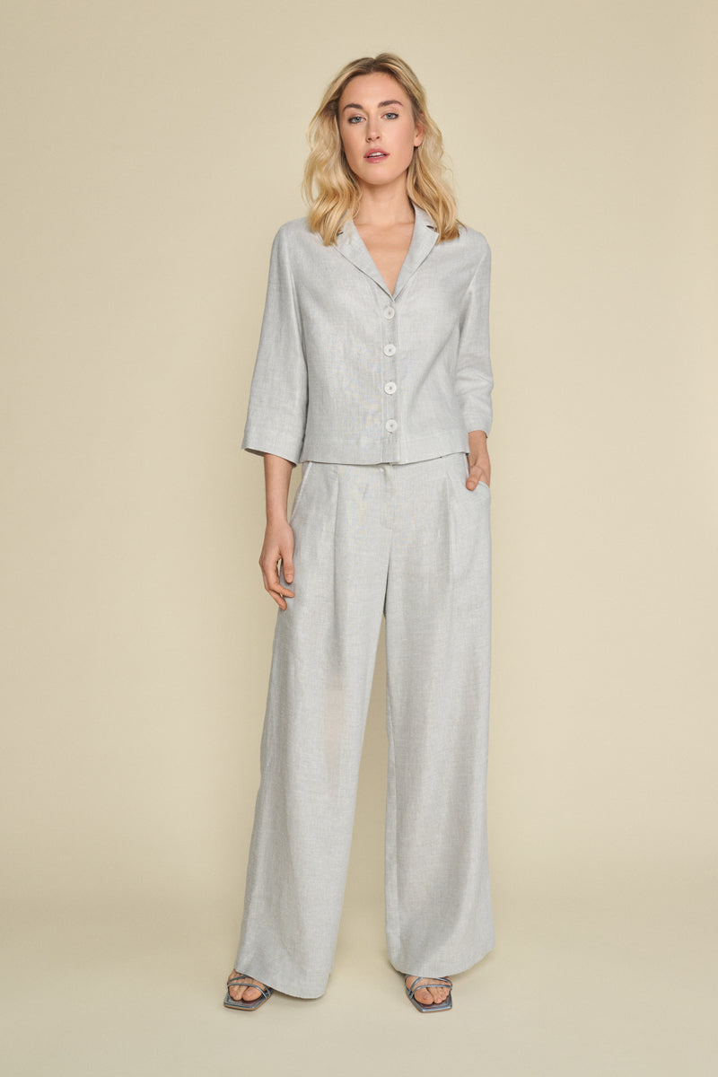 Grey trousers with pleat and wide legs