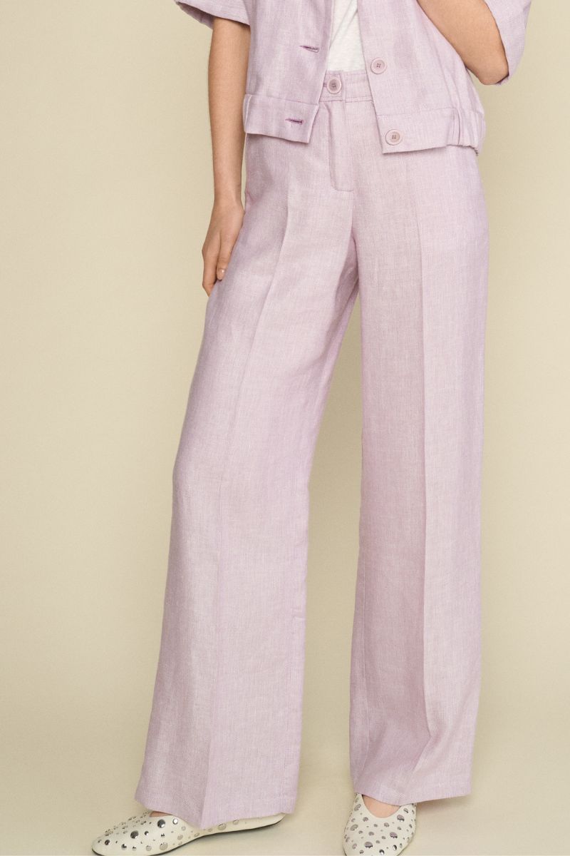 Pantalon droit lilas avec élastique dans le dos