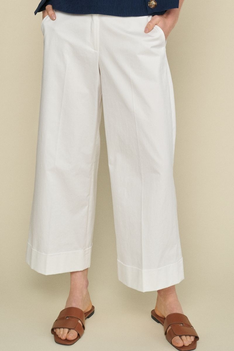 White wide 7/8 trousers in cotton