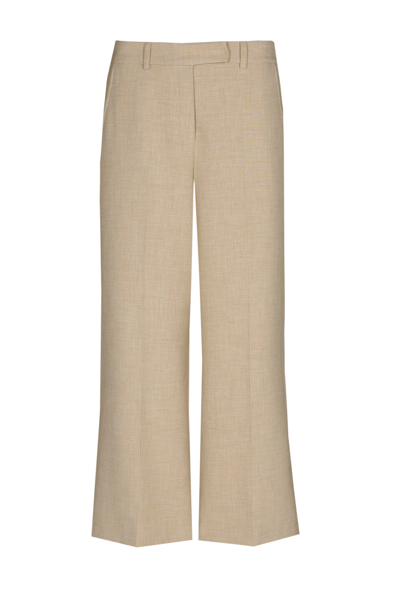 Beige wide-legged, calf-length trousers