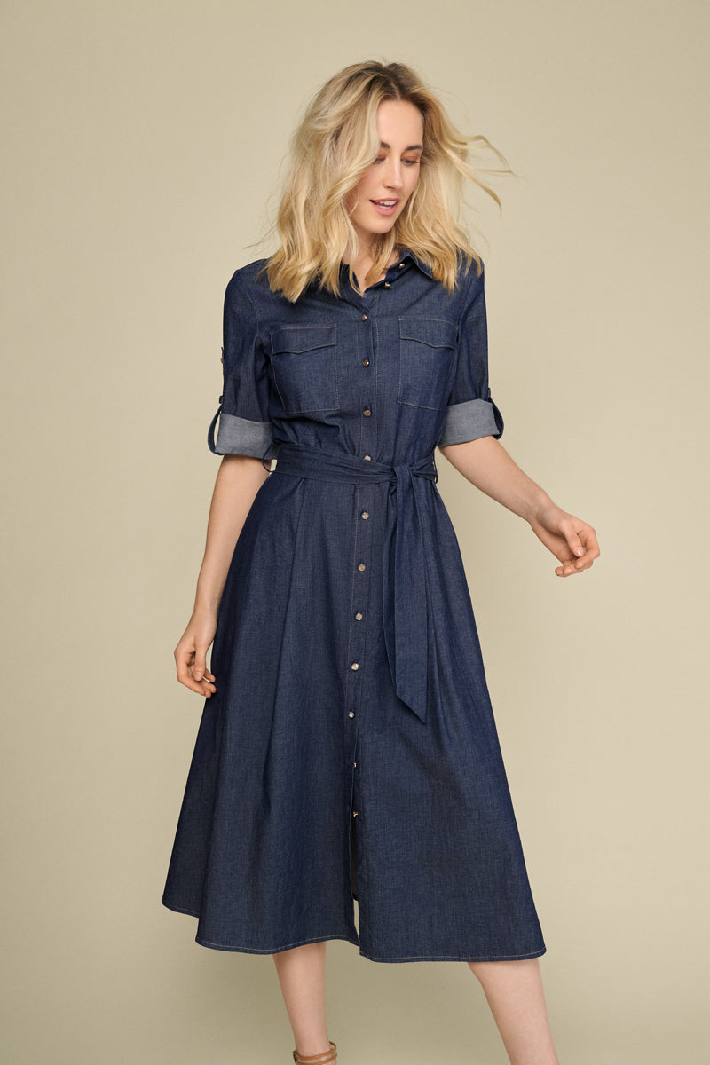 Jeans dress with three-quarter sleeves