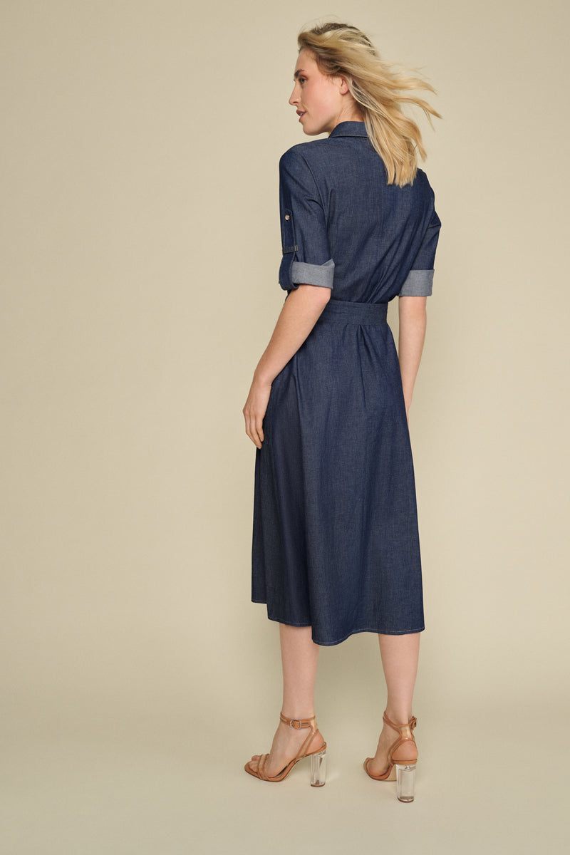 Jeans dress with three-quarter sleeves