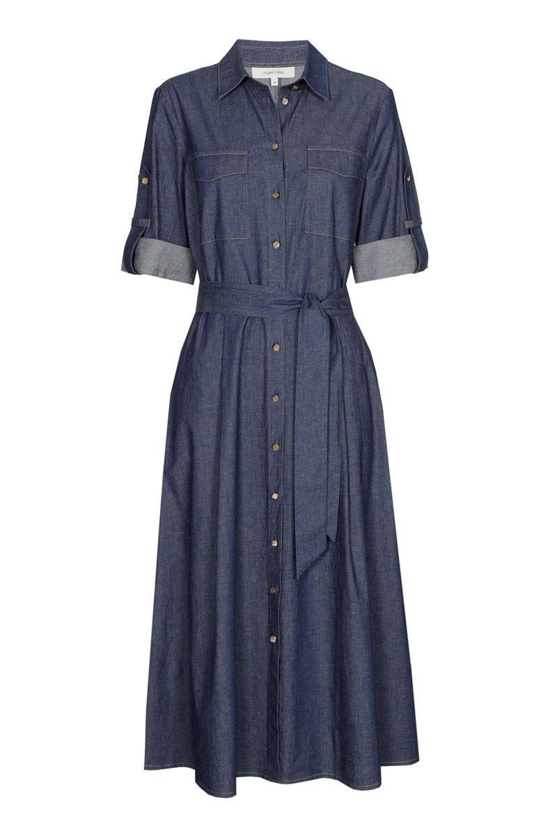 Jeans dress with three-quarter sleeves