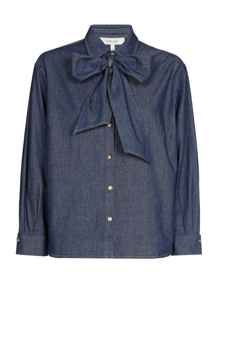 Denim blouse with detachable bow