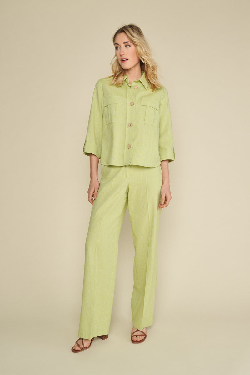 Green straight trousers with stretcher at the back waist