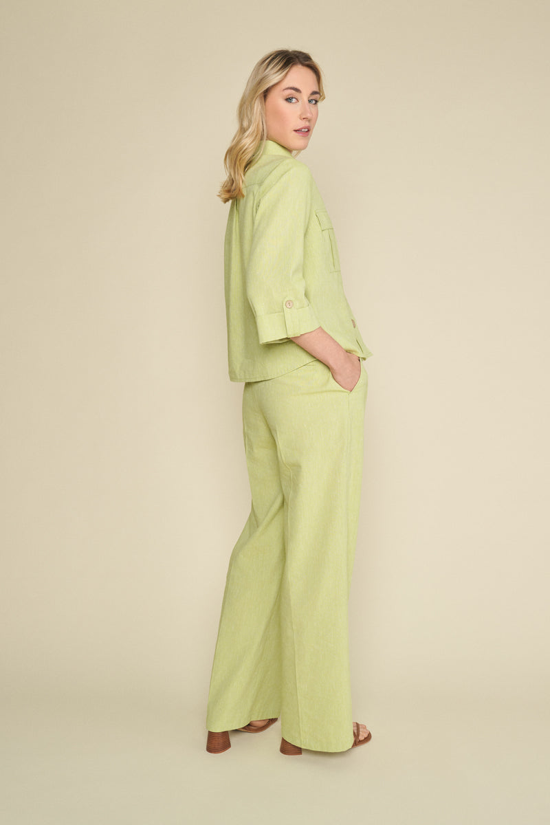 Green straight trousers with stretcher at the back waist