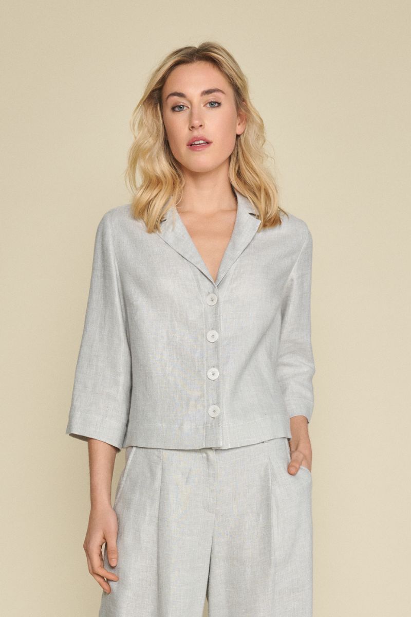 Grey blouse jacket with  jacket with a notched collar in linen and cotton