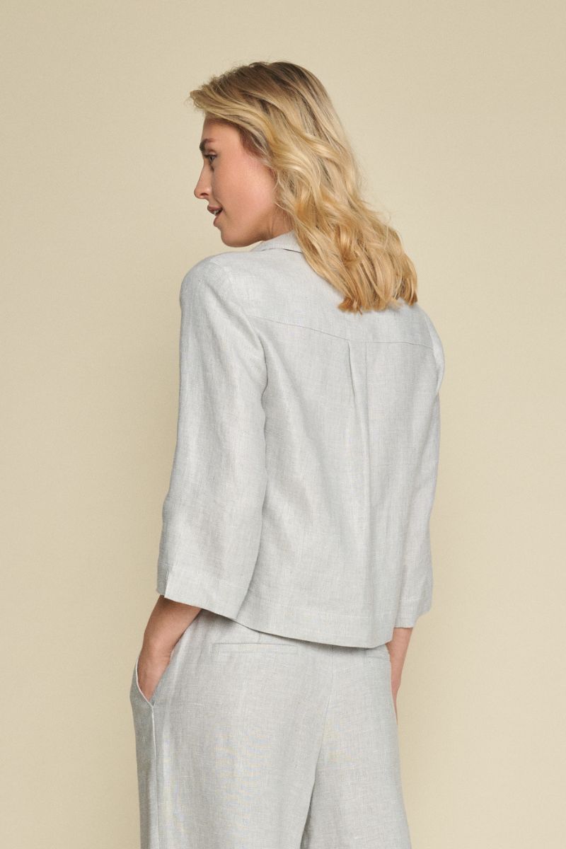 Grey blouse jacket with  jacket with a notched collar in linen and cotton