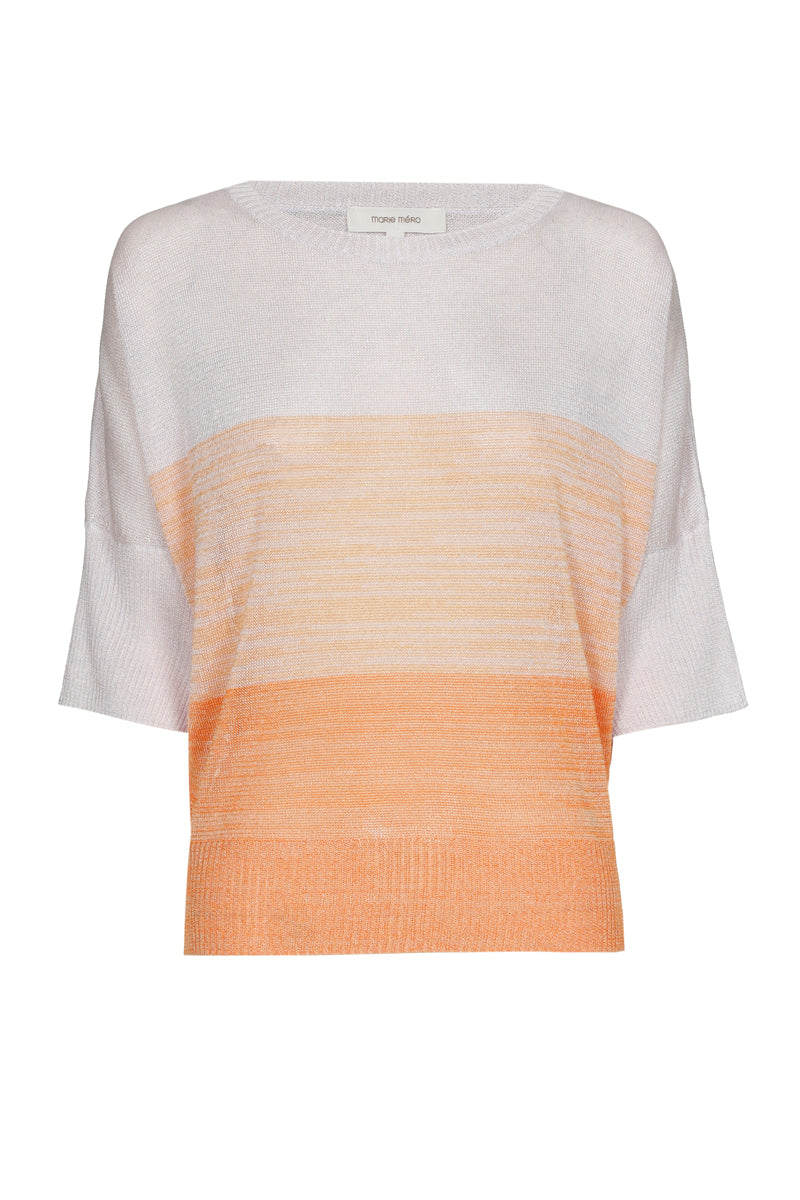 Short-sleeved pullover with lilac and orange stripes