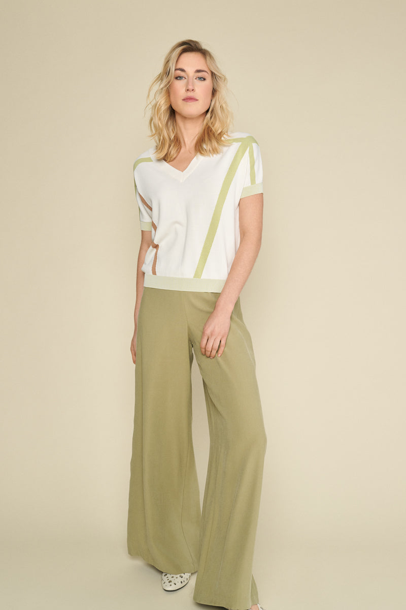 Green wide trousers in soft fabric