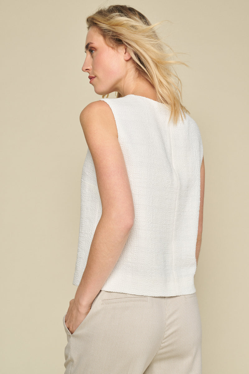 Sleeveless blouse-style bouclé fabric top