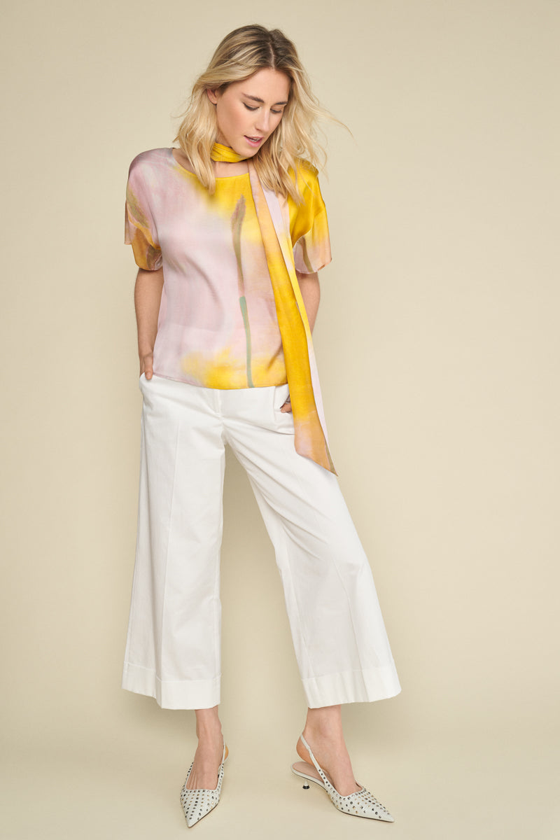 Blouse with yellow and pink print