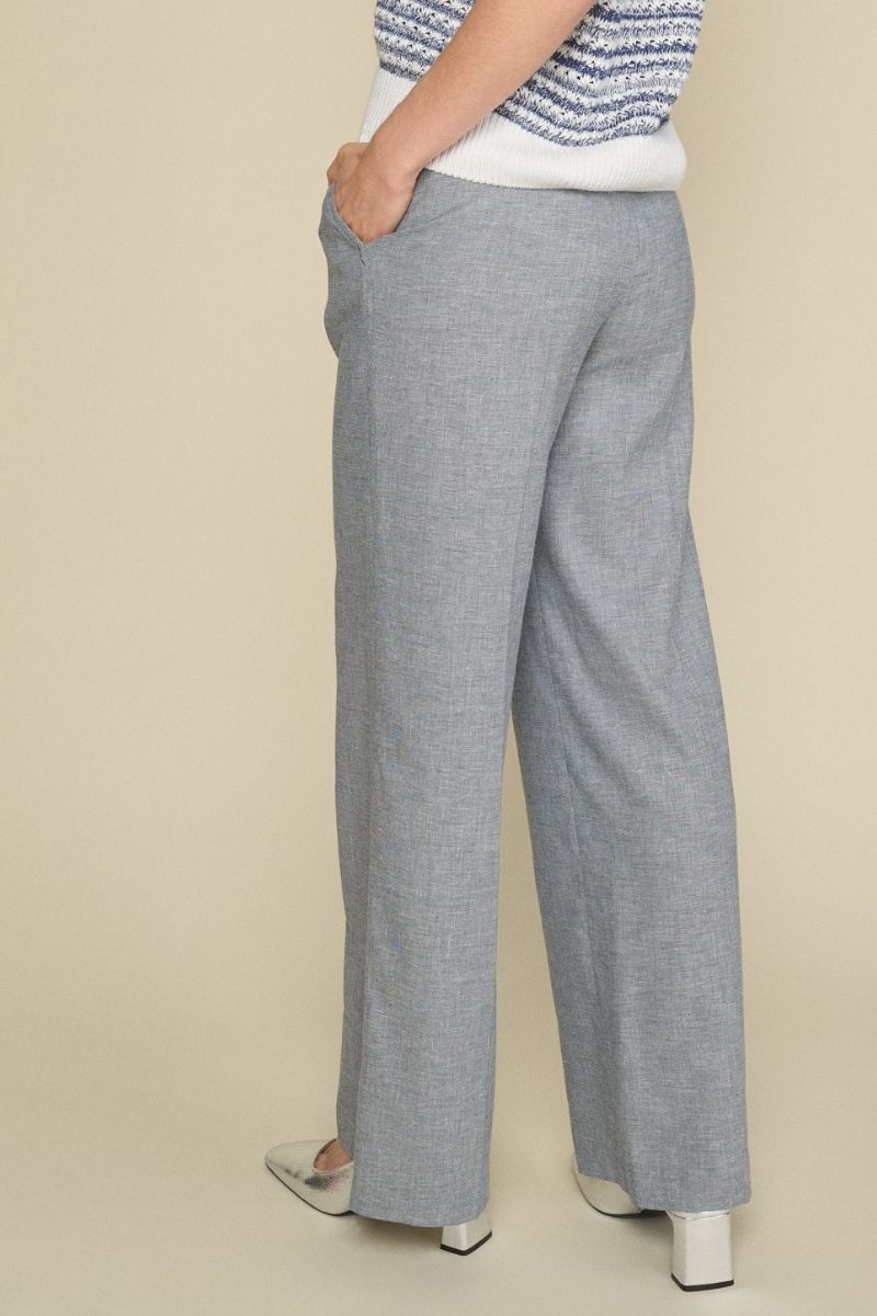 Trousers in fil à fil weave with wide legs and elastic waist