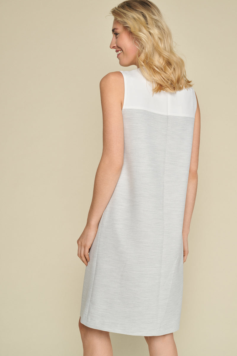 Sleeveless round neck dress with grey and white