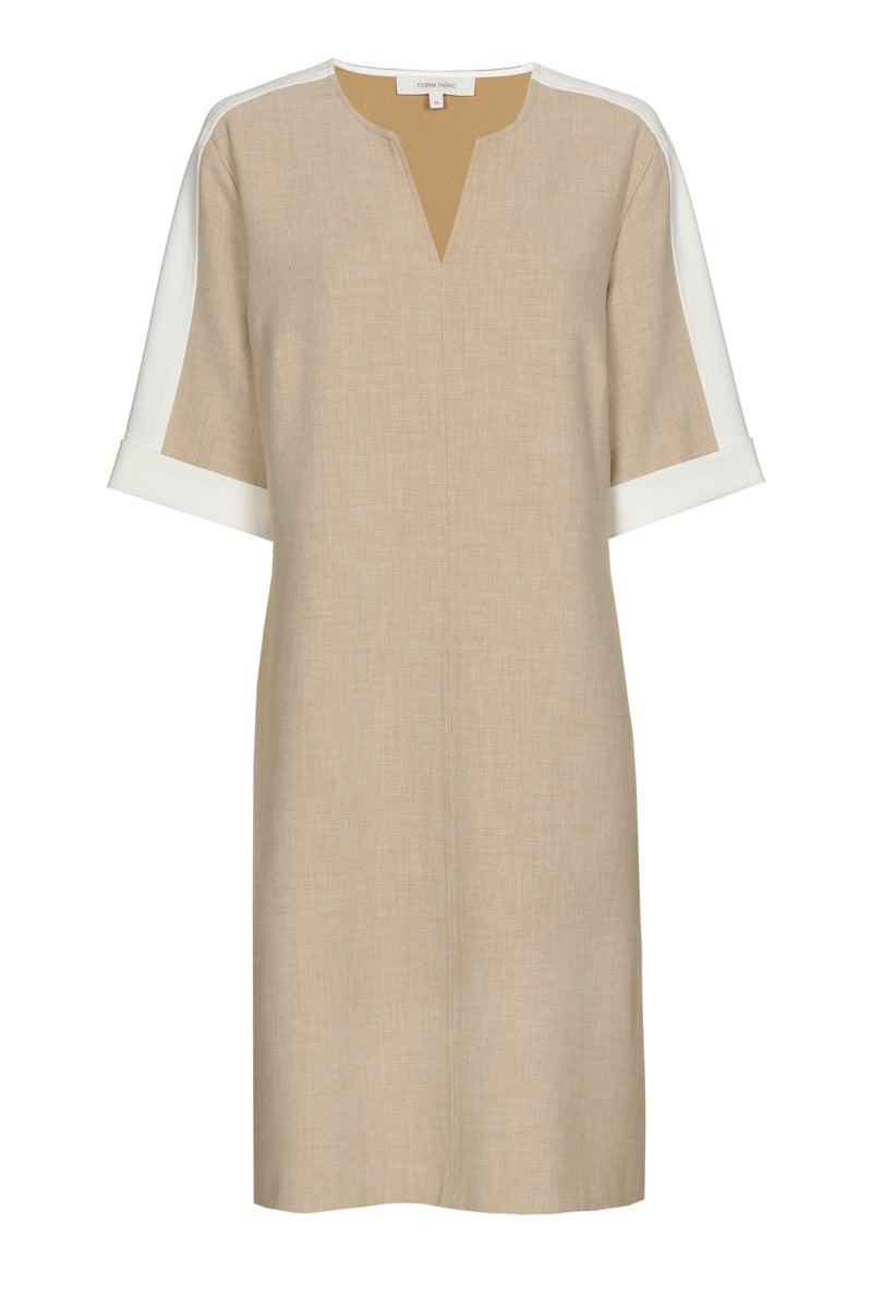 Camel dress with ecru cuffs on the sleeves