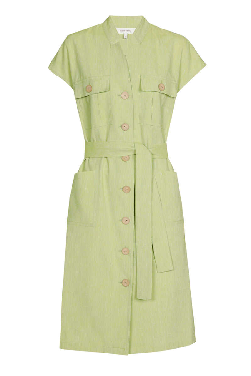 Robe en lin vert clair de style safari