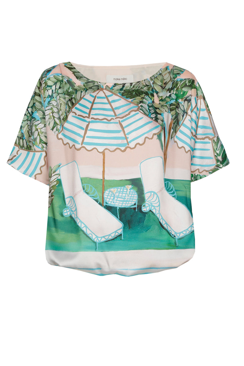 Blouse with summer print and elastic waist