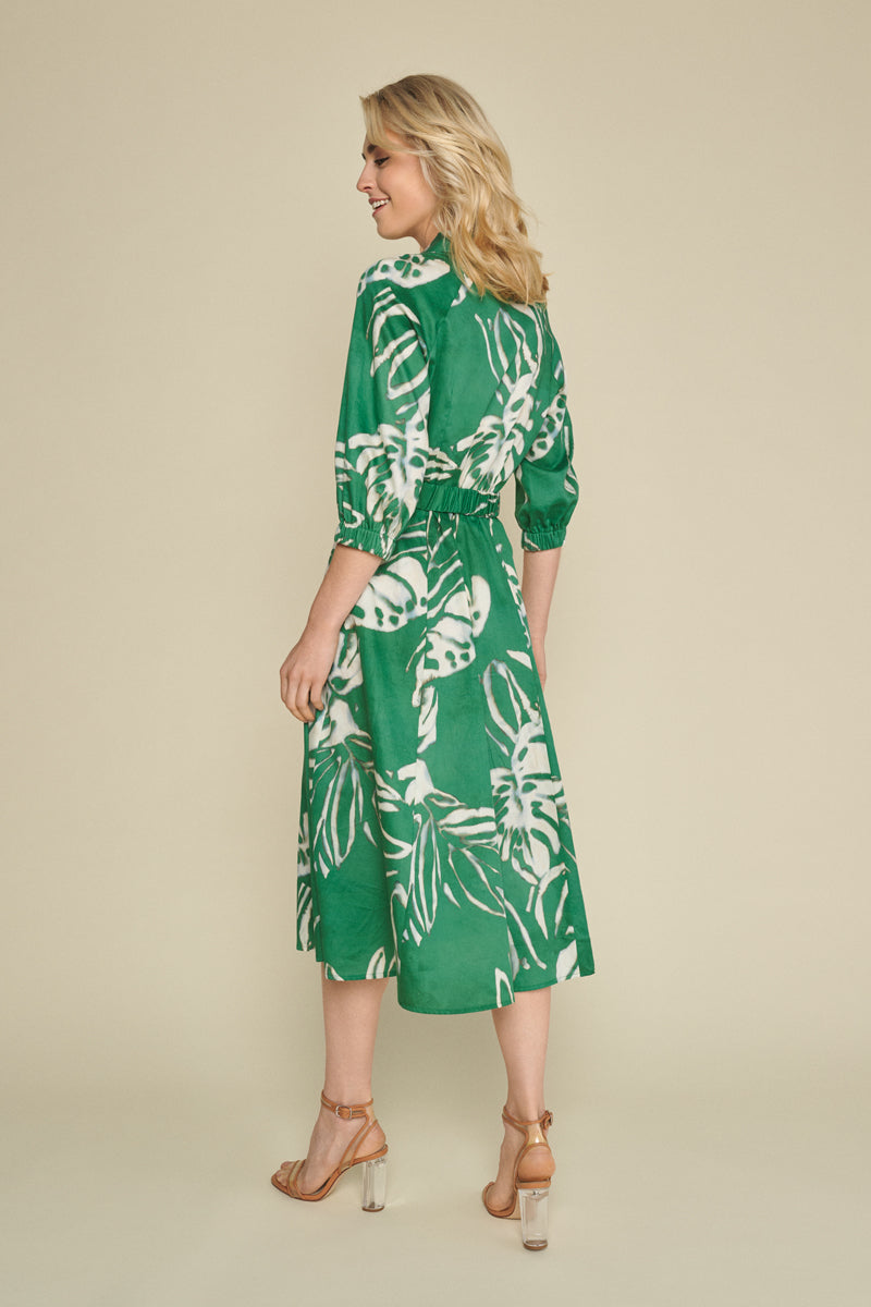 Long dress in cotton with green print