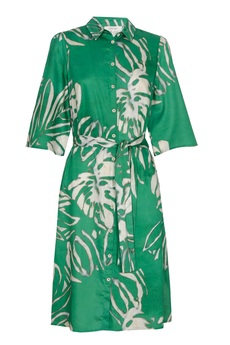 Cotton dress three-quarter sleeve with fresh green print