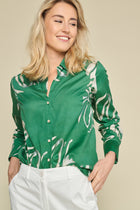 Button-up blouse with long sleeves and green print