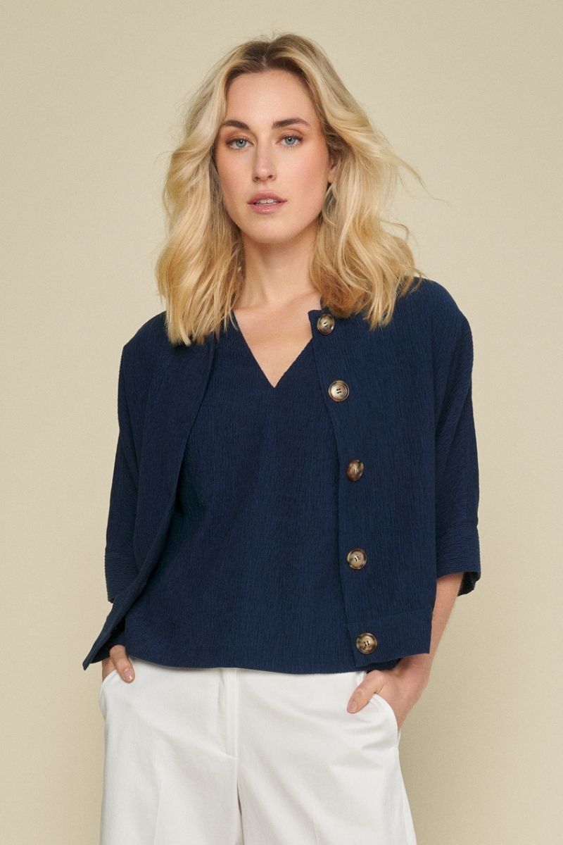 Blouse jacket in blue crepe fabric